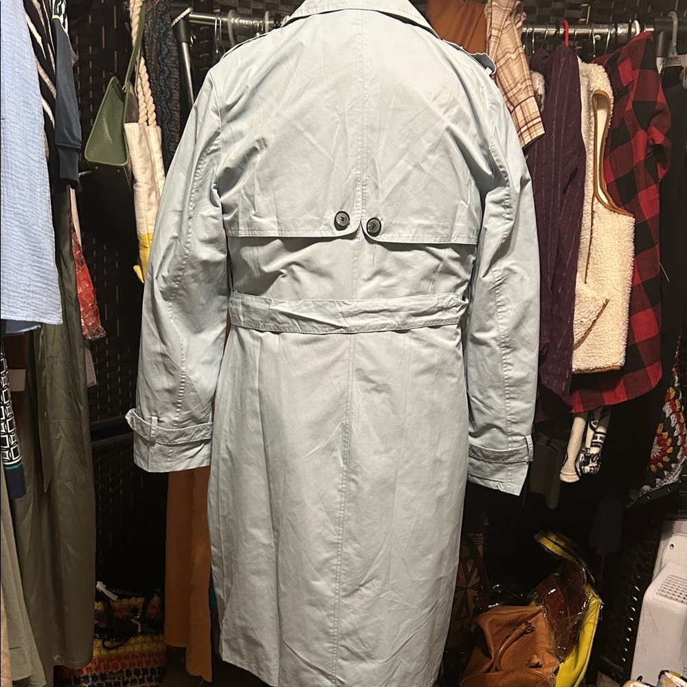 Light Blue Double-Breasted Trench Coat with Belt - Picture 4 of 4